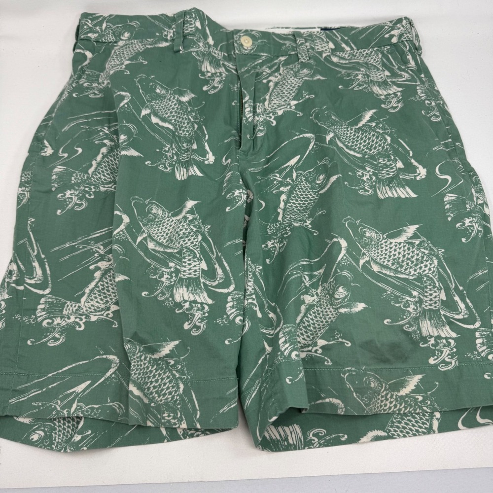 Polo Ralph Lauren Mens Green Koi Fish Print Stretch Classic Fit Shorts Size 34